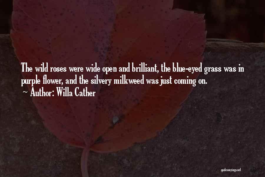 Willa Cather Quotes: The Wild Roses Were Wide Open And Brilliant, The Blue-eyed Grass Was In Purple Flower, And The Silvery Milkweed Was