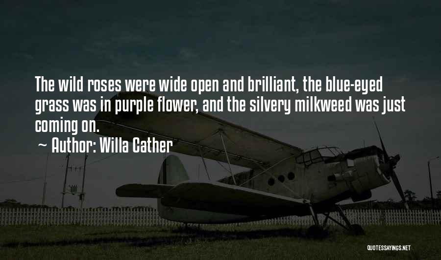 Willa Cather Quotes: The Wild Roses Were Wide Open And Brilliant, The Blue-eyed Grass Was In Purple Flower, And The Silvery Milkweed Was