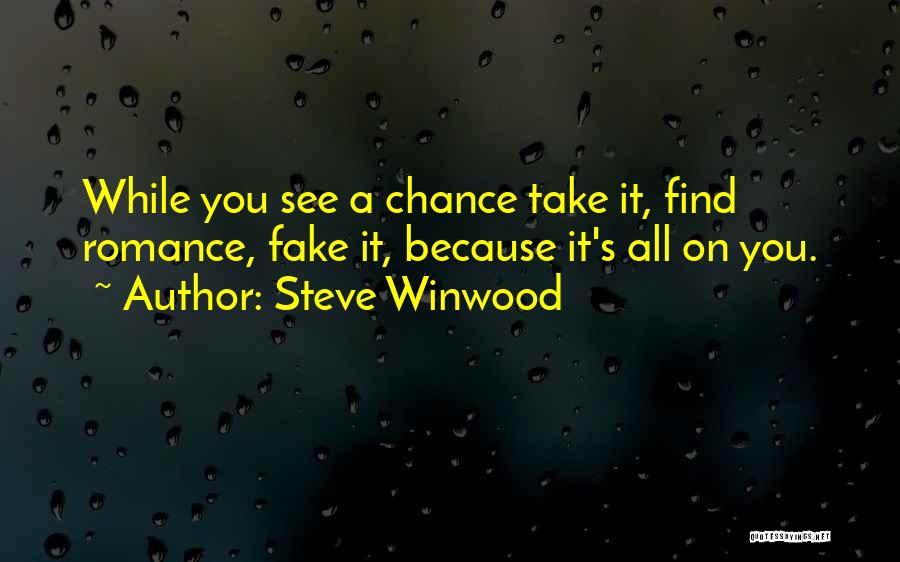 Steve Winwood Quotes: While You See A Chance Take It, Find Romance, Fake It, Because It's All On You.