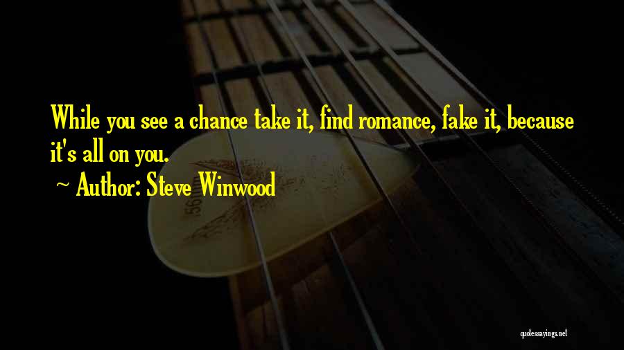Steve Winwood Quotes: While You See A Chance Take It, Find Romance, Fake It, Because It's All On You.