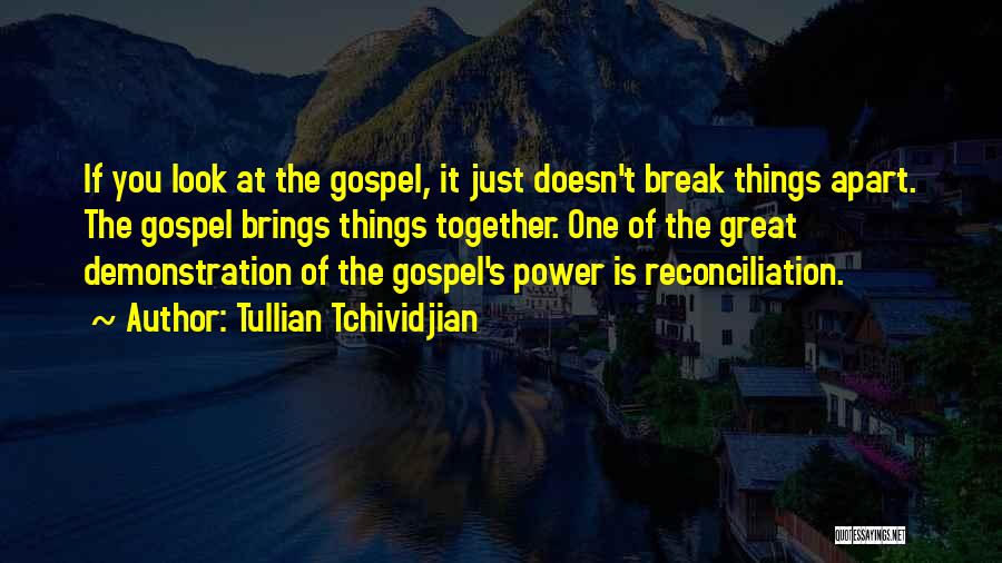 Tullian Tchividjian Quotes: If You Look At The Gospel, It Just Doesn't Break Things Apart. The Gospel Brings Things Together. One Of The