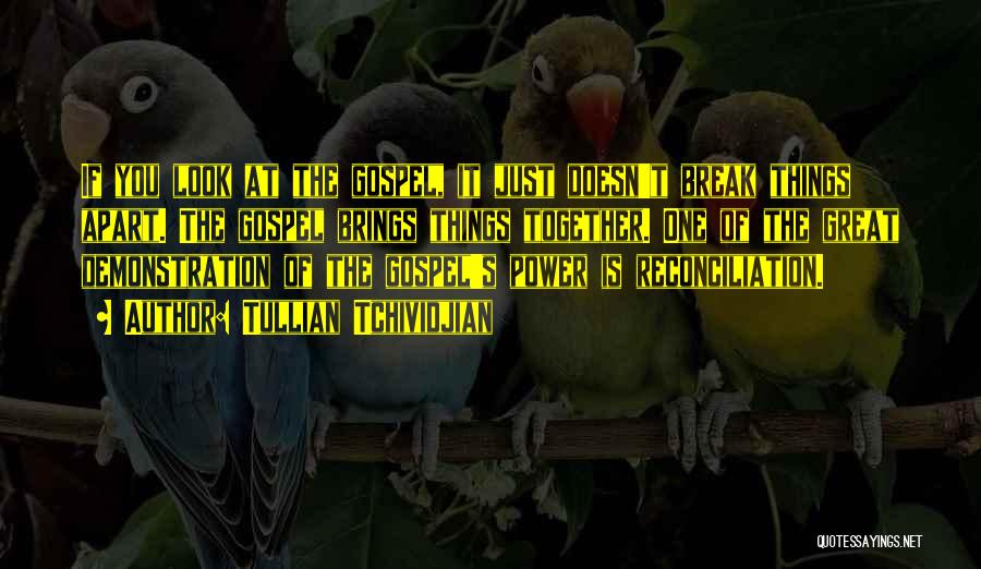 Tullian Tchividjian Quotes: If You Look At The Gospel, It Just Doesn't Break Things Apart. The Gospel Brings Things Together. One Of The