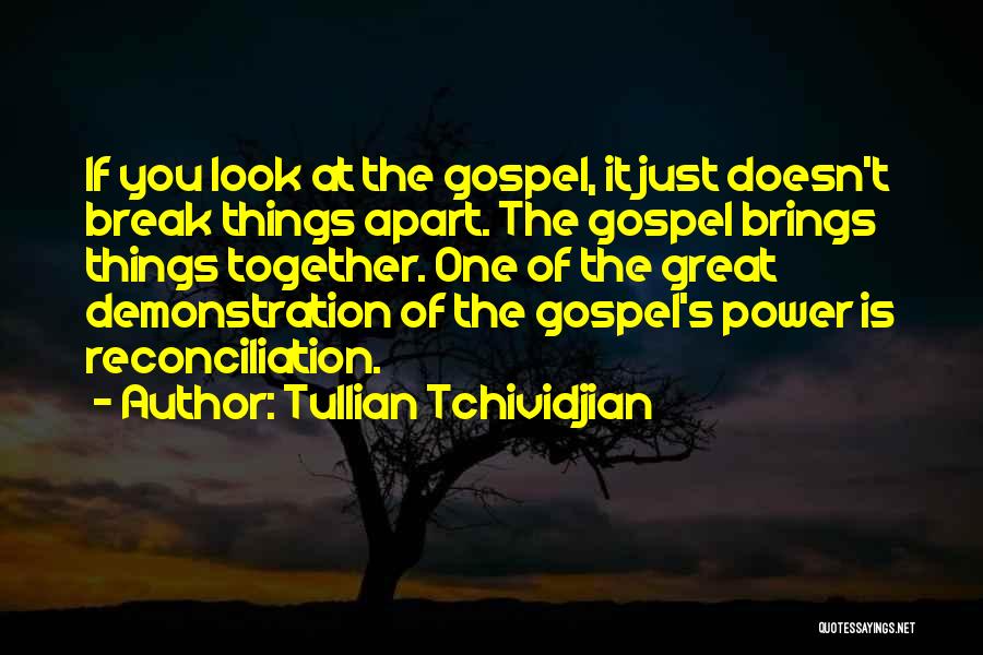 Tullian Tchividjian Quotes: If You Look At The Gospel, It Just Doesn't Break Things Apart. The Gospel Brings Things Together. One Of The