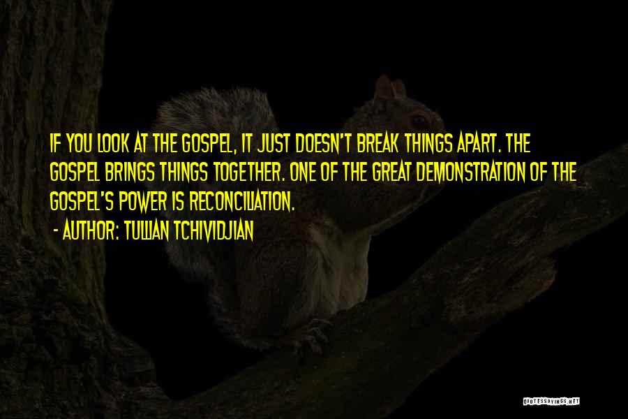 Tullian Tchividjian Quotes: If You Look At The Gospel, It Just Doesn't Break Things Apart. The Gospel Brings Things Together. One Of The