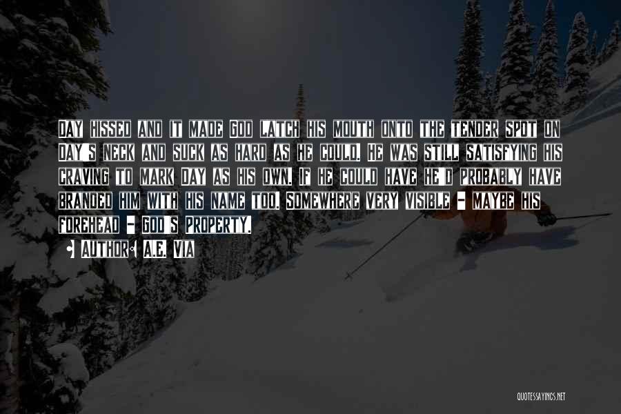 A.E. Via Quotes: Day Hissed And It Made God Latch His Mouth Onto The Tender Spot On Day's Neck And Suck As Hard