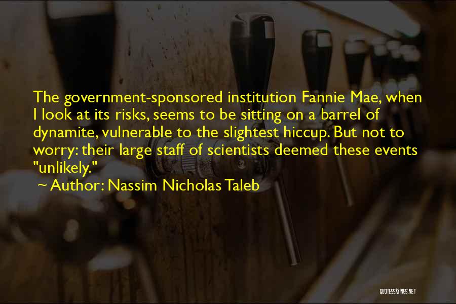 Nassim Nicholas Taleb Quotes: The Government-sponsored Institution Fannie Mae, When I Look At Its Risks, Seems To Be Sitting On A Barrel Of Dynamite,