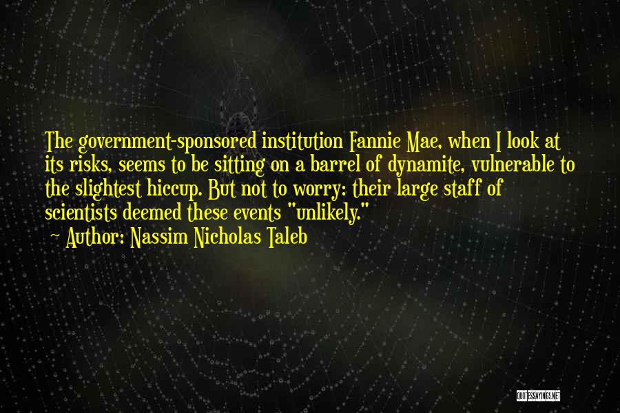 Nassim Nicholas Taleb Quotes: The Government-sponsored Institution Fannie Mae, When I Look At Its Risks, Seems To Be Sitting On A Barrel Of Dynamite,