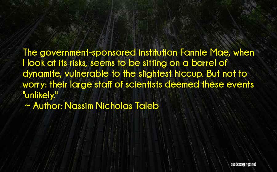 Nassim Nicholas Taleb Quotes: The Government-sponsored Institution Fannie Mae, When I Look At Its Risks, Seems To Be Sitting On A Barrel Of Dynamite,