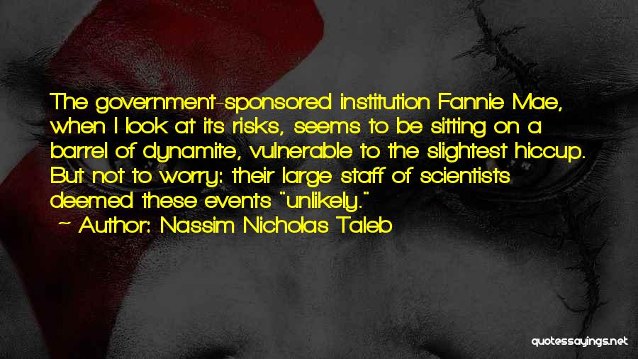 Nassim Nicholas Taleb Quotes: The Government-sponsored Institution Fannie Mae, When I Look At Its Risks, Seems To Be Sitting On A Barrel Of Dynamite,