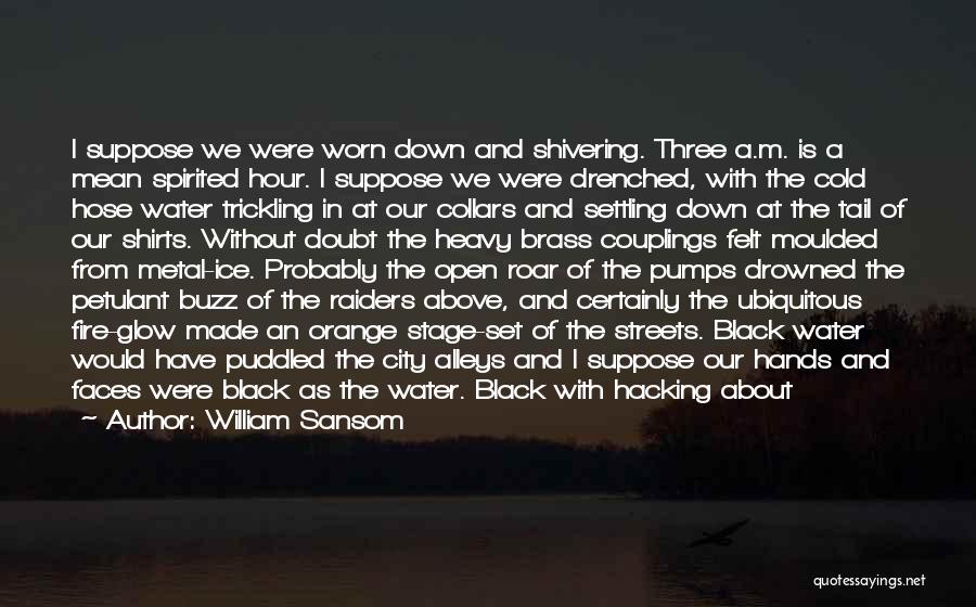 William Sansom Quotes: I Suppose We Were Worn Down And Shivering. Three A.m. Is A Mean Spirited Hour. I Suppose We Were Drenched,