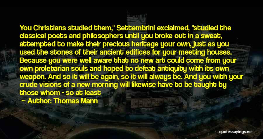 Thomas Mann Quotes: You Christians Studied Them, Settembrini Exclaimed, Studied The Classical Poets And Philosophers Until You Broke Out In A Sweat, Attempted