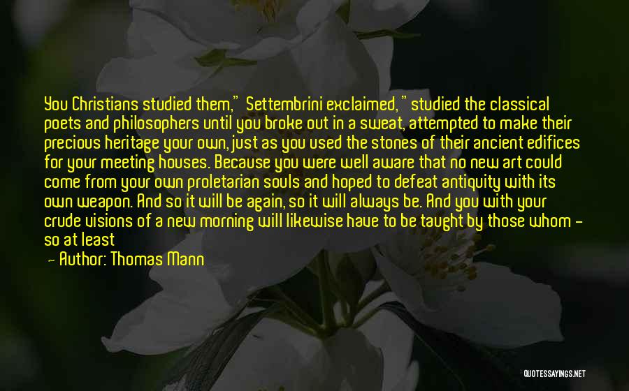 Thomas Mann Quotes: You Christians Studied Them, Settembrini Exclaimed, Studied The Classical Poets And Philosophers Until You Broke Out In A Sweat, Attempted