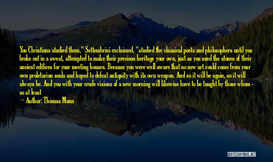 Thomas Mann Quotes: You Christians Studied Them, Settembrini Exclaimed, Studied The Classical Poets And Philosophers Until You Broke Out In A Sweat, Attempted