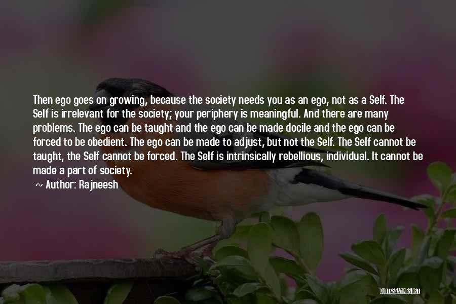 Rajneesh Quotes: Then Ego Goes On Growing, Because The Society Needs You As An Ego, Not As A Self. The Self Is