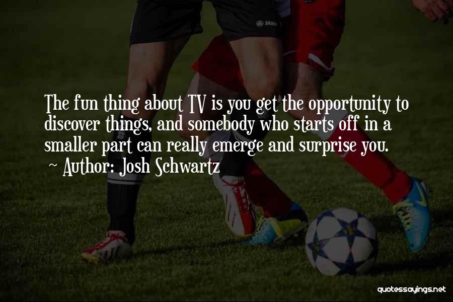 Josh Schwartz Quotes: The Fun Thing About Tv Is You Get The Opportunity To Discover Things, And Somebody Who Starts Off In A