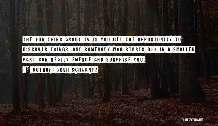 Josh Schwartz Quotes: The Fun Thing About Tv Is You Get The Opportunity To Discover Things, And Somebody Who Starts Off In A