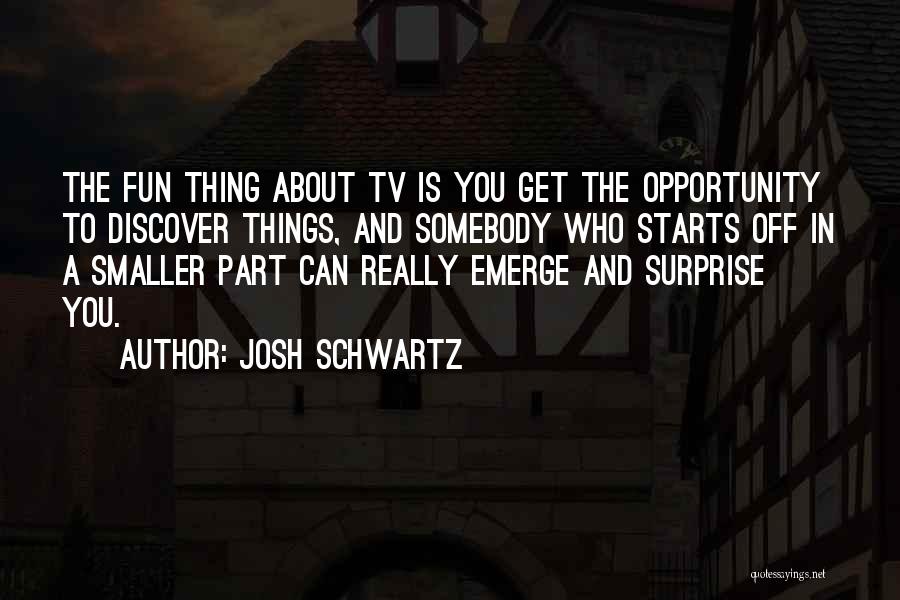 Josh Schwartz Quotes: The Fun Thing About Tv Is You Get The Opportunity To Discover Things, And Somebody Who Starts Off In A