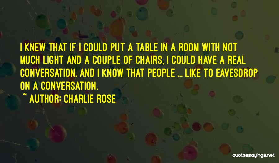 Charlie Rose Quotes: I Knew That If I Could Put A Table In A Room With Not Much Light And A Couple Of