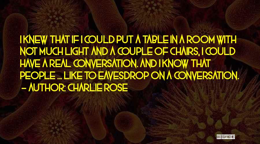 Charlie Rose Quotes: I Knew That If I Could Put A Table In A Room With Not Much Light And A Couple Of