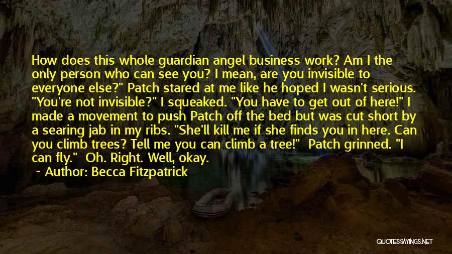 Becca Fitzpatrick Quotes: How Does This Whole Guardian Angel Business Work? Am I The Only Person Who Can See You? I Mean, Are