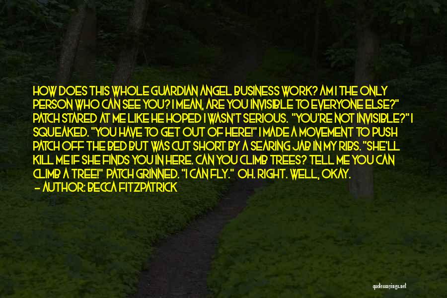 Becca Fitzpatrick Quotes: How Does This Whole Guardian Angel Business Work? Am I The Only Person Who Can See You? I Mean, Are