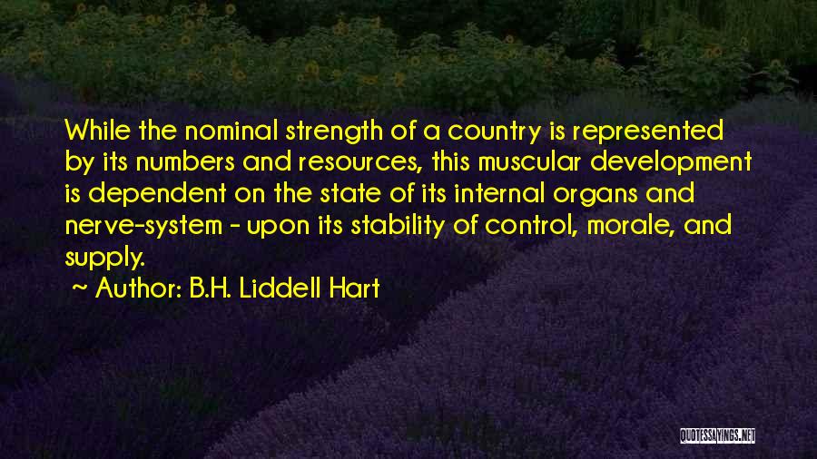 B.H. Liddell Hart Quotes: While The Nominal Strength Of A Country Is Represented By Its Numbers And Resources, This Muscular Development Is Dependent On