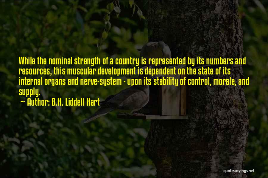 B.H. Liddell Hart Quotes: While The Nominal Strength Of A Country Is Represented By Its Numbers And Resources, This Muscular Development Is Dependent On