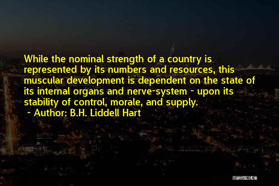 B.H. Liddell Hart Quotes: While The Nominal Strength Of A Country Is Represented By Its Numbers And Resources, This Muscular Development Is Dependent On