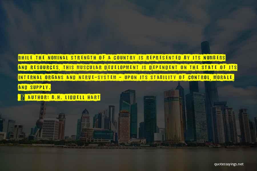 B.H. Liddell Hart Quotes: While The Nominal Strength Of A Country Is Represented By Its Numbers And Resources, This Muscular Development Is Dependent On