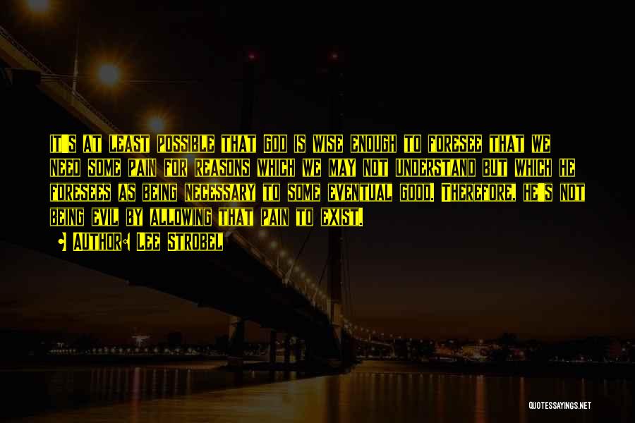 Lee Strobel Quotes: It's At Least Possible That God Is Wise Enough To Foresee That We Need Some Pain For Reasons Which We