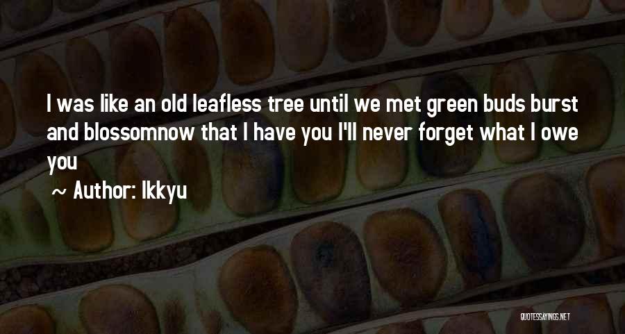 Ikkyu Quotes: I Was Like An Old Leafless Tree Until We Met Green Buds Burst And Blossomnow That I Have You I'll