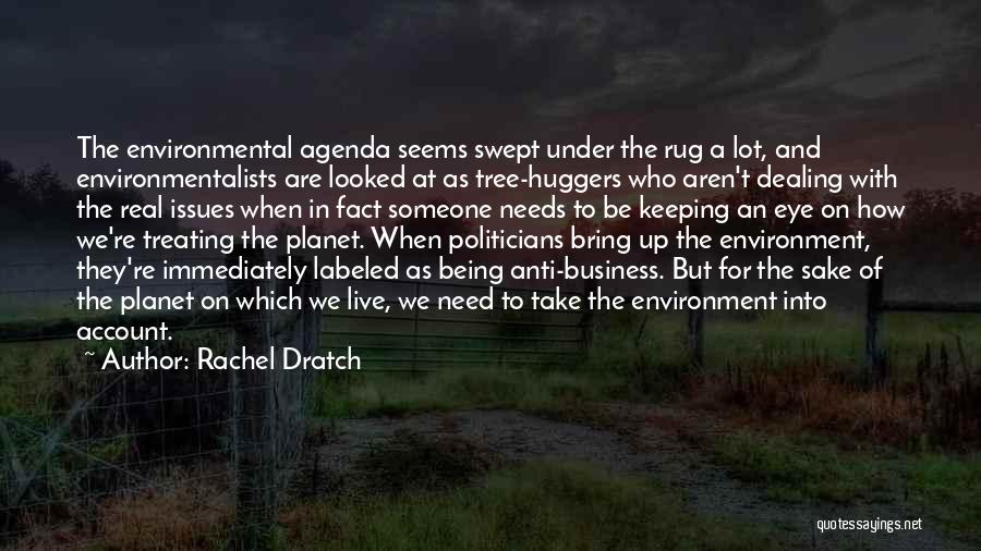 Rachel Dratch Quotes: The Environmental Agenda Seems Swept Under The Rug A Lot, And Environmentalists Are Looked At As Tree-huggers Who Aren't Dealing