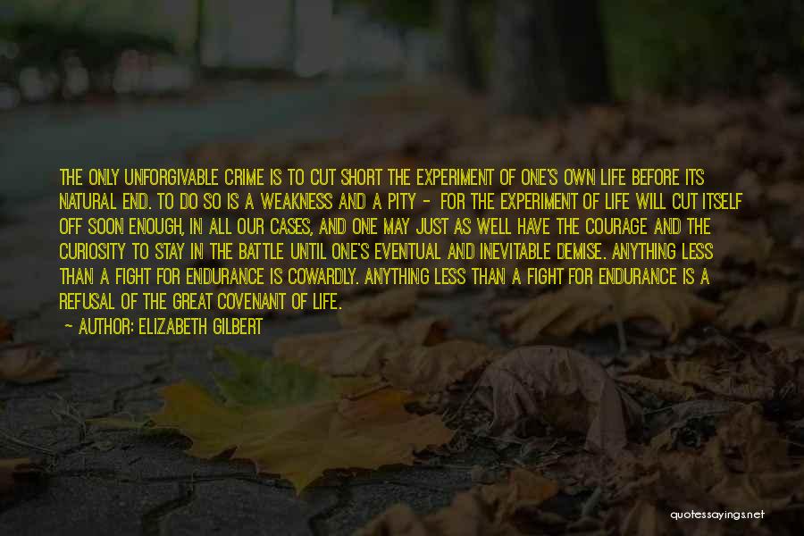 Elizabeth Gilbert Quotes: The Only Unforgivable Crime Is To Cut Short The Experiment Of One's Own Life Before Its Natural End. To Do