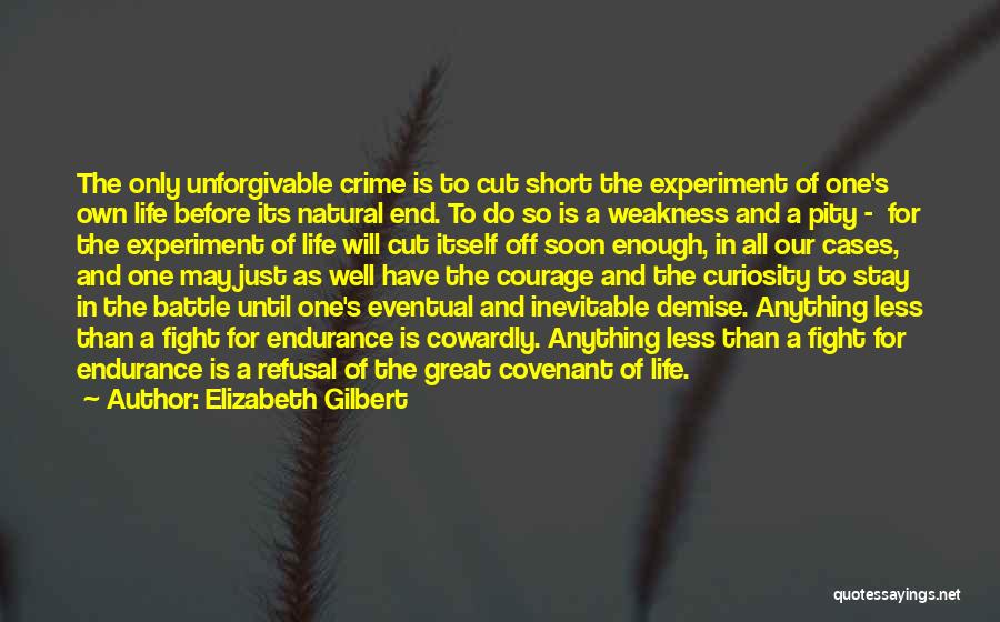 Elizabeth Gilbert Quotes: The Only Unforgivable Crime Is To Cut Short The Experiment Of One's Own Life Before Its Natural End. To Do