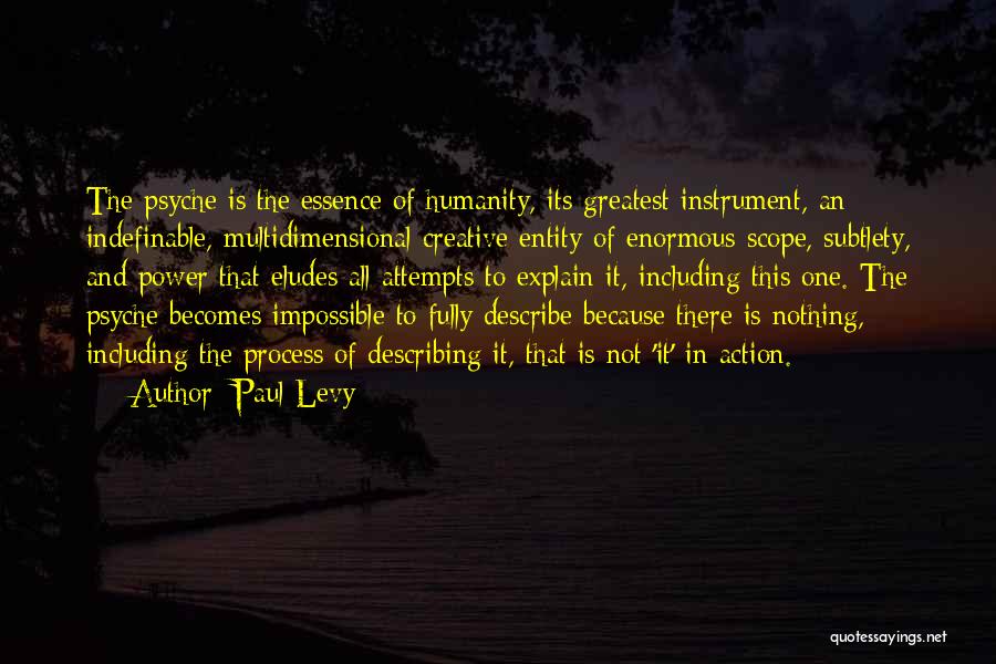 Paul Levy Quotes: The Psyche Is The Essence Of Humanity, Its Greatest Instrument, An Indefinable, Multidimensional Creative Entity Of Enormous Scope, Subtlety, And