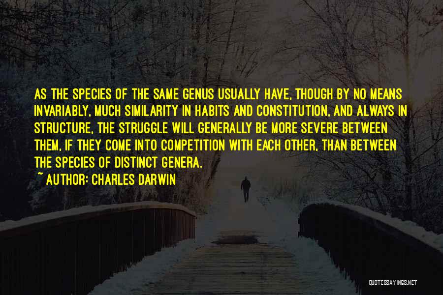 Charles Darwin Quotes: As The Species Of The Same Genus Usually Have, Though By No Means Invariably, Much Similarity In Habits And Constitution,