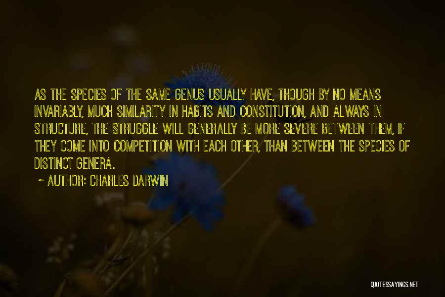 Charles Darwin Quotes: As The Species Of The Same Genus Usually Have, Though By No Means Invariably, Much Similarity In Habits And Constitution,