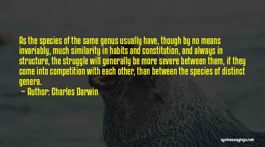 Charles Darwin Quotes: As The Species Of The Same Genus Usually Have, Though By No Means Invariably, Much Similarity In Habits And Constitution,