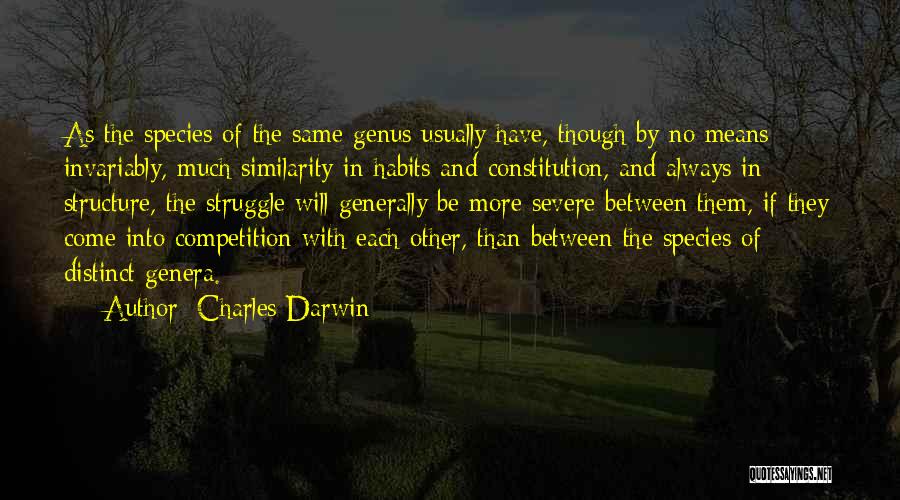 Charles Darwin Quotes: As The Species Of The Same Genus Usually Have, Though By No Means Invariably, Much Similarity In Habits And Constitution,