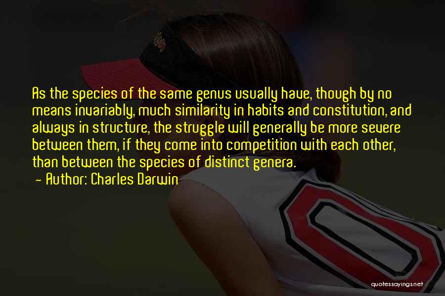 Charles Darwin Quotes: As The Species Of The Same Genus Usually Have, Though By No Means Invariably, Much Similarity In Habits And Constitution,
