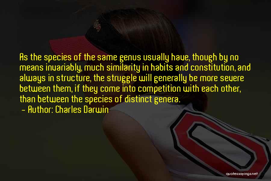 Charles Darwin Quotes: As The Species Of The Same Genus Usually Have, Though By No Means Invariably, Much Similarity In Habits And Constitution,