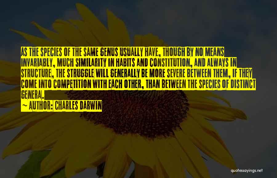 Charles Darwin Quotes: As The Species Of The Same Genus Usually Have, Though By No Means Invariably, Much Similarity In Habits And Constitution,