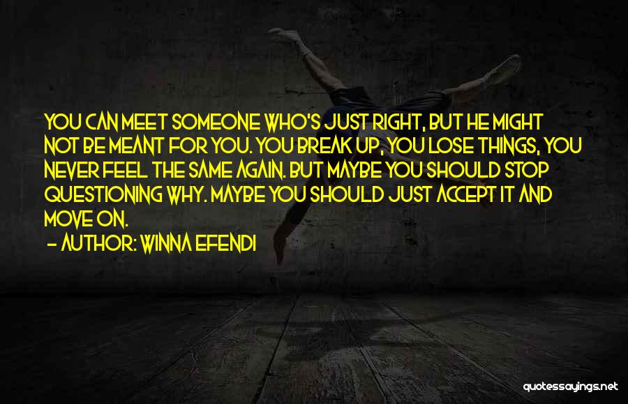 Winna Efendi Quotes: You Can Meet Someone Who's Just Right, But He Might Not Be Meant For You. You Break Up, You Lose