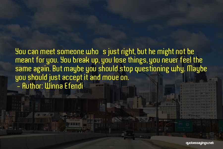 Winna Efendi Quotes: You Can Meet Someone Who's Just Right, But He Might Not Be Meant For You. You Break Up, You Lose