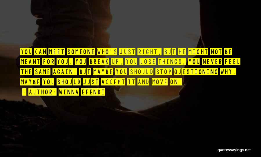 Winna Efendi Quotes: You Can Meet Someone Who's Just Right, But He Might Not Be Meant For You. You Break Up, You Lose