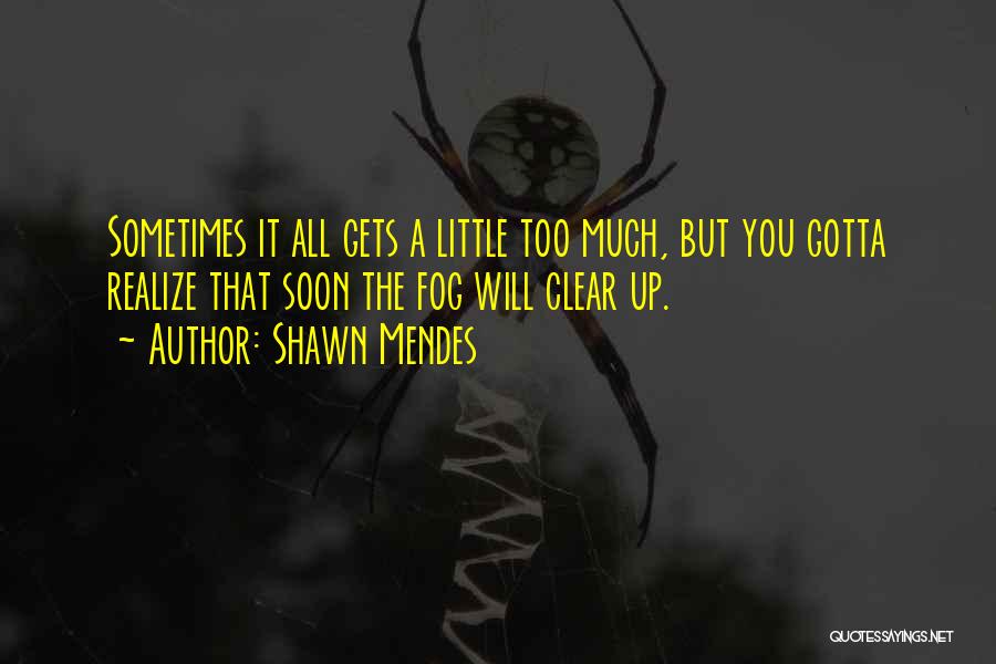 Shawn Mendes Quotes: Sometimes It All Gets A Little Too Much, But You Gotta Realize That Soon The Fog Will Clear Up.