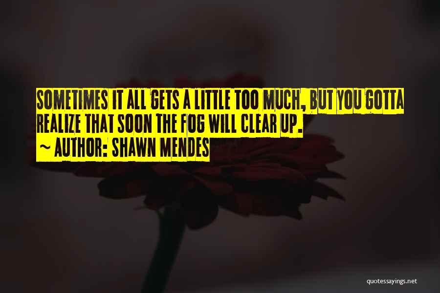 Shawn Mendes Quotes: Sometimes It All Gets A Little Too Much, But You Gotta Realize That Soon The Fog Will Clear Up.