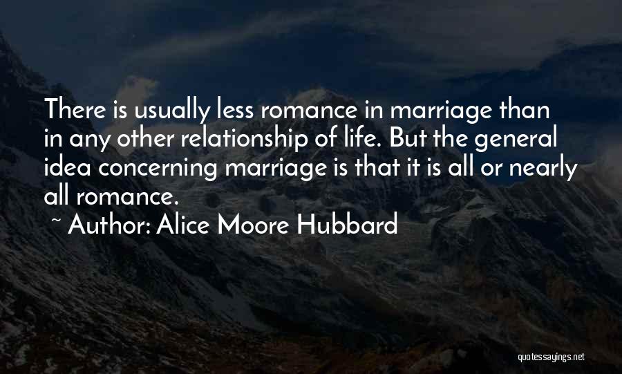 Alice Moore Hubbard Quotes: There Is Usually Less Romance In Marriage Than In Any Other Relationship Of Life. But The General Idea Concerning Marriage