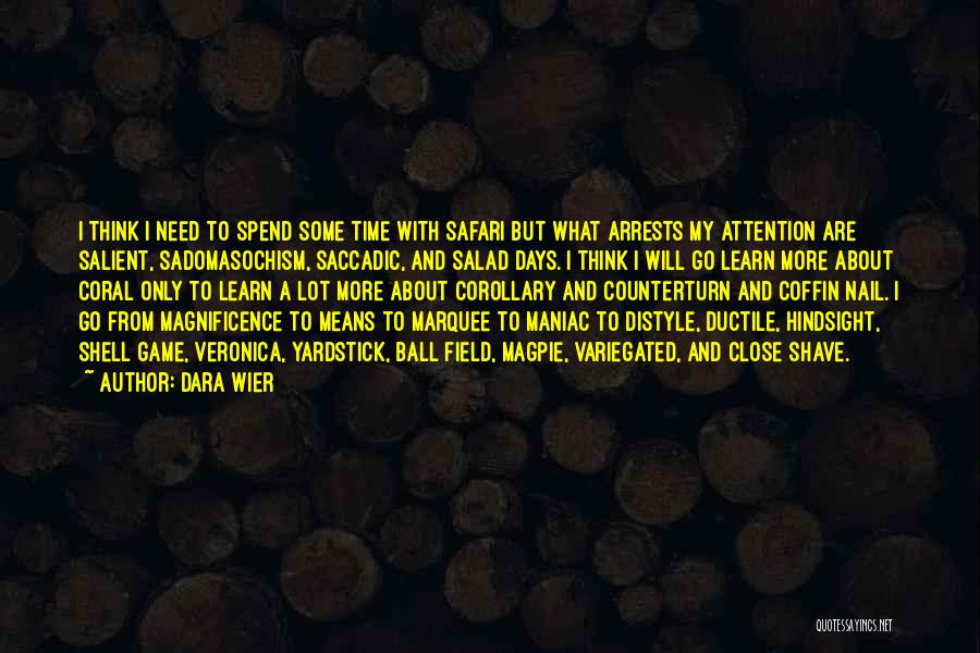 Dara Wier Quotes: I Think I Need To Spend Some Time With Safari But What Arrests My Attention Are Salient, Sadomasochism, Saccadic, And