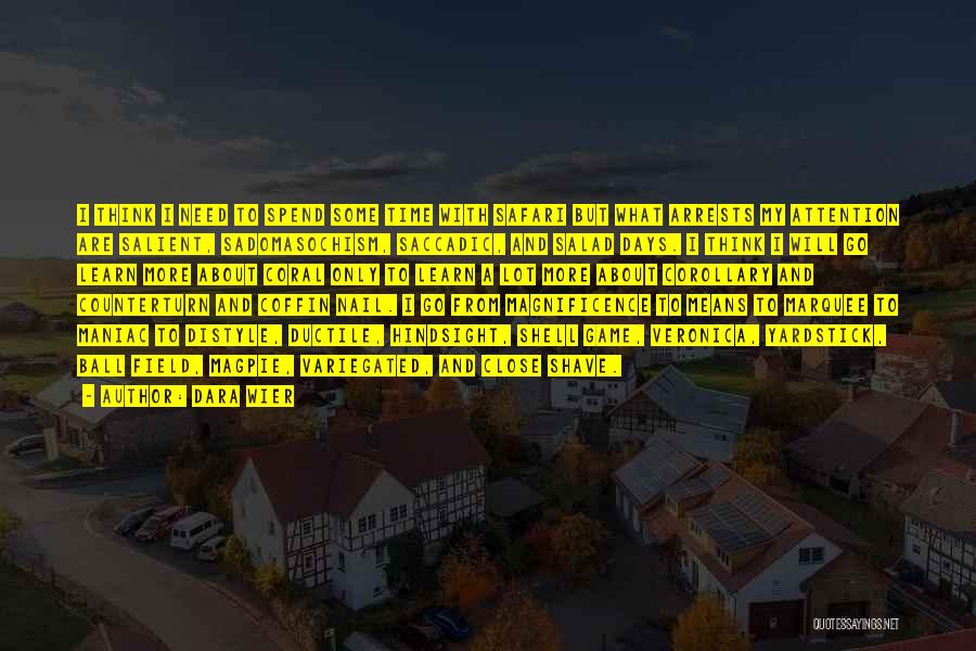 Dara Wier Quotes: I Think I Need To Spend Some Time With Safari But What Arrests My Attention Are Salient, Sadomasochism, Saccadic, And